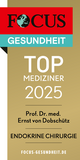 Siegel Focus Gesundheit Top Mediziner 2025 Endokrine Chirurgie für Prof. Dr. med. Ernst von Dobschütz, Chefarzt Zentrum für Endokrine Chirurgie im Amalie Sieveking Krankenhaus in Hamburg Siegel Focus Gesundheit Top Mediziner 2025 Endokrine Chirurgie für Prof. Dr. med. Ernst von Dobschütz, Chefarzt Zentrum für Endokrine Chirurgie im Amalie Sieveking Krankenhaus in Hamburg
