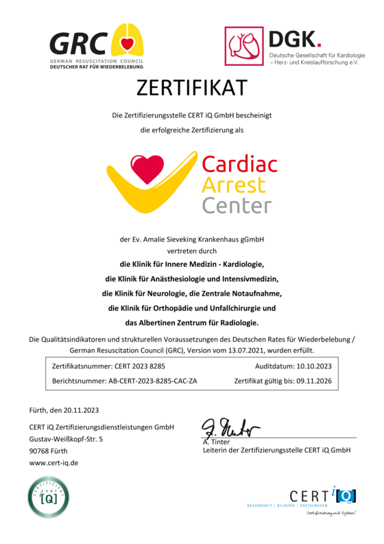 Zertifikat Cardic Arrest Center Zertifikat Cardic Arrest Center