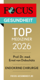Siegel Focus Gesundheit Top Mediziner 2025 Endokrine Chirurgie für Prof. Dr. med. Ernst von Dobschütz, Chefarzt Zentrum für Endokrine Chirurgie im Amalie Sieveking Krankenhaus in Hamburg Siegel Focus Gesundheit Top Mediziner 2025 Endokrine Chirurgie für Prof. Dr. med. Ernst von Dobschütz, Chefarzt Zentrum für Endokrine Chirurgie im Amalie Sieveking Krankenhaus in Hamburg
